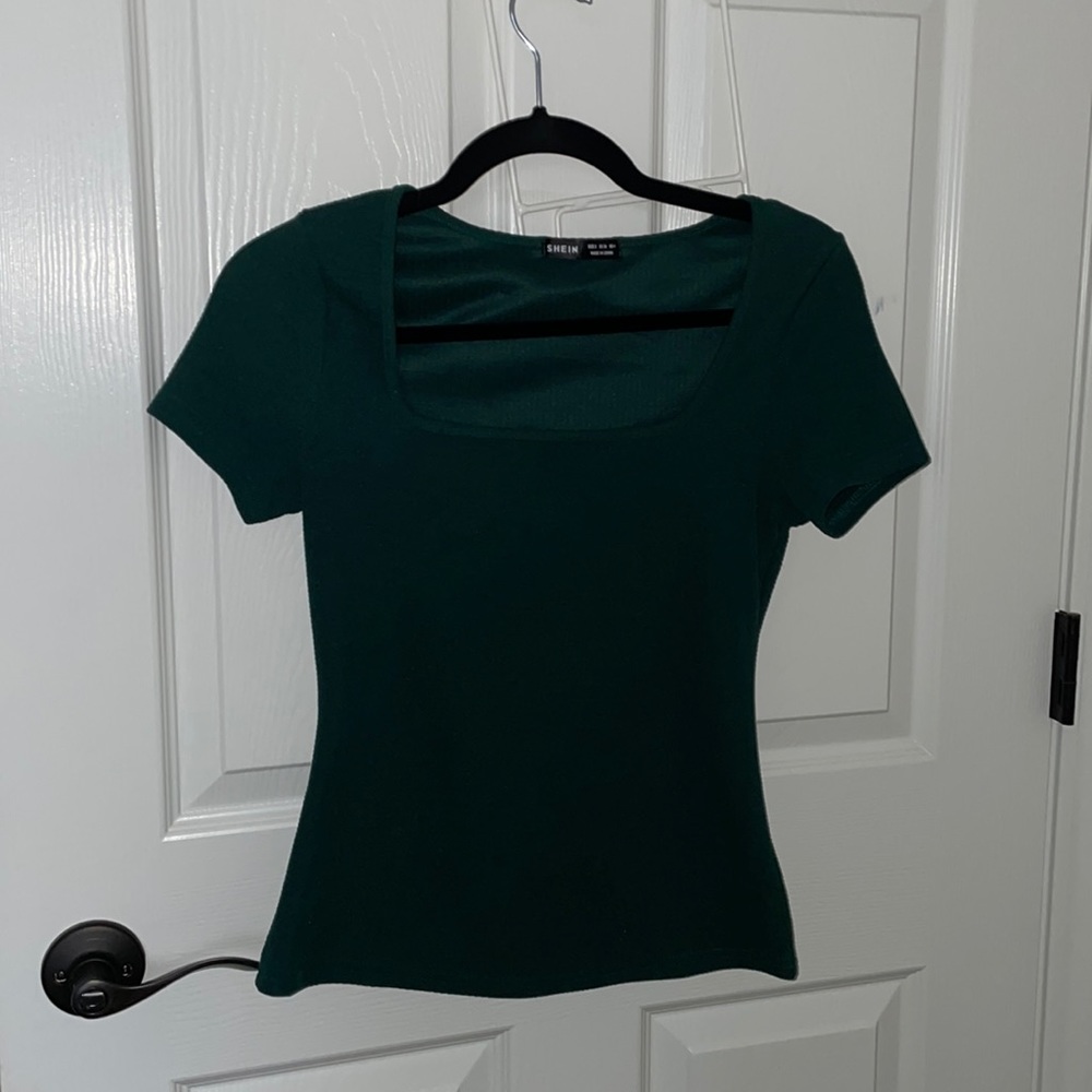 Green square neck shirt